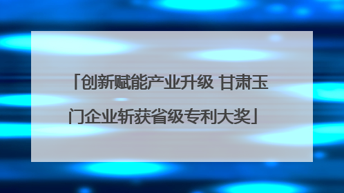 创新赋能产业升级 甘肃玉门企业斩获省级专利大奖